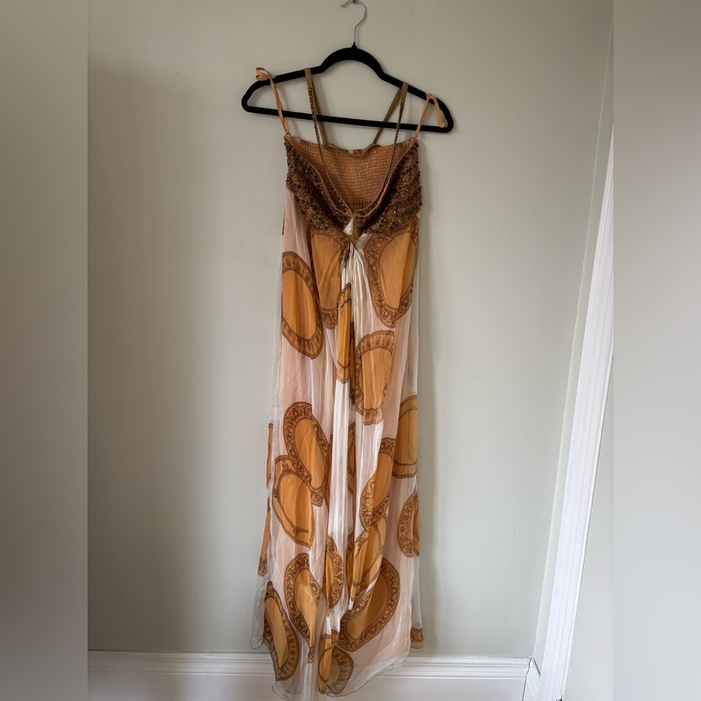 Silk Anthropologie Brown and Cream Maxi Dress